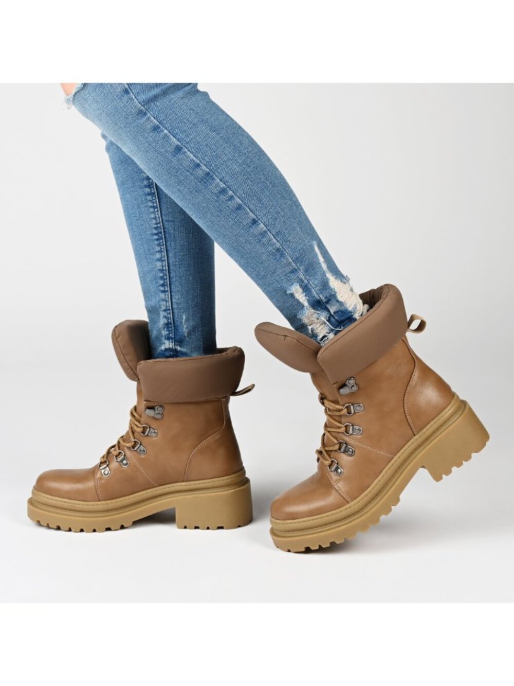 Journee Collection Irrah Beige Vegan Leather Combat Lug Boots Size 9 NWT - Picture 1 of 9